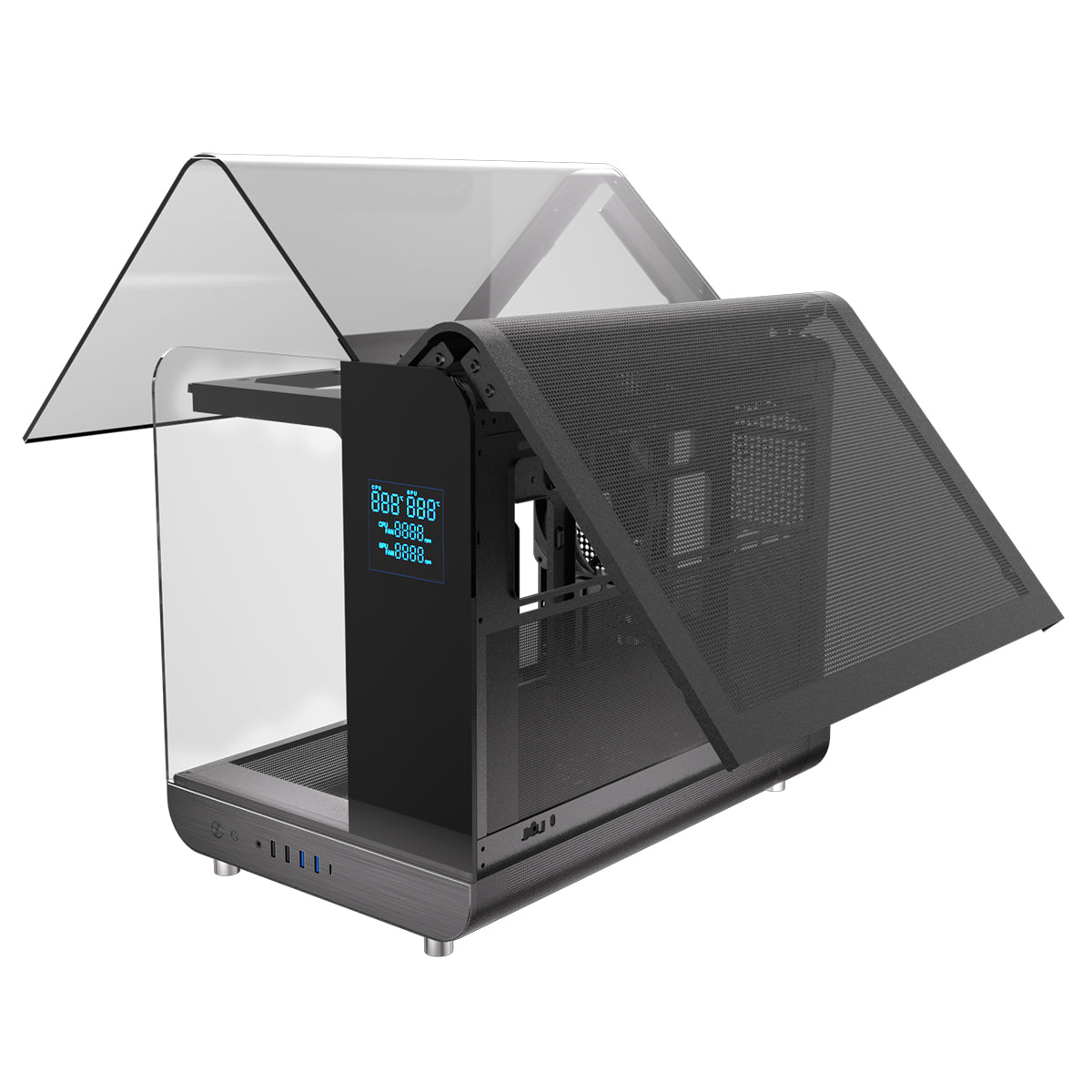 Powercool Aviator Black mATX Gaming Case Dual Chamber With 2 x Tempered Glass Panels With 3 x PWM FDB Black Fans Included - Destello