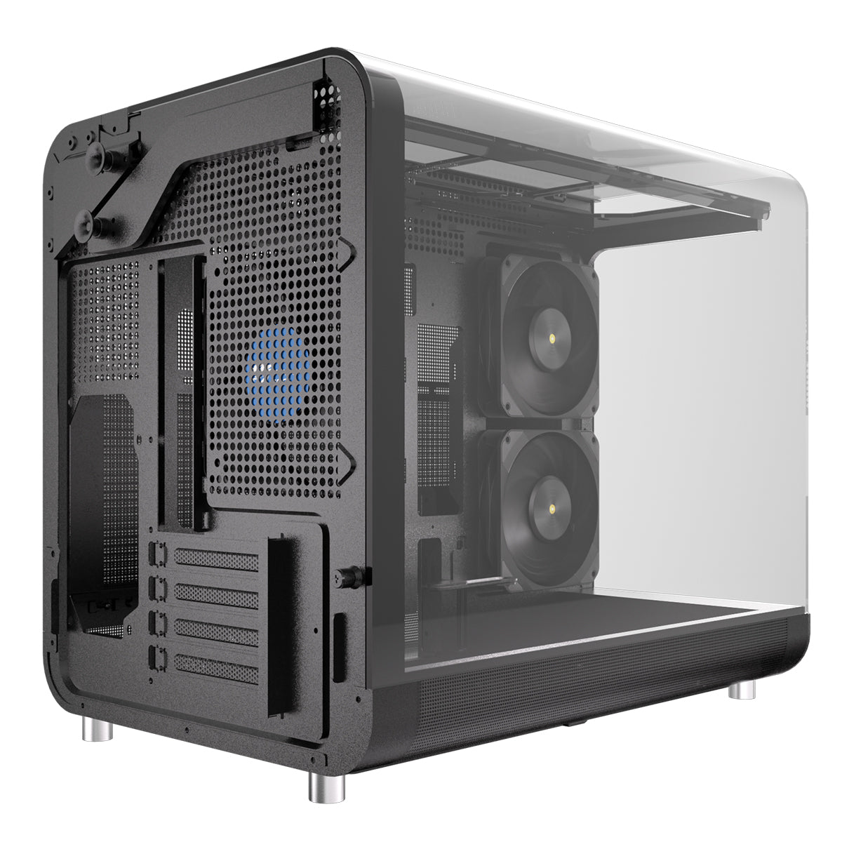 Powercool Aviator Black mATX Gaming Case Dual Chamber With 2 x Tempered Glass Panels With 3 x PWM FDB Black Fans Included - Destello