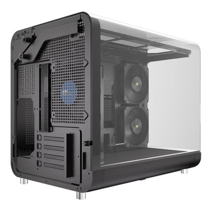Powercool Aviator Black mATX Gaming Case Dual Chamber With 2 x Tempered Glass Panels With 3 x PWM FDB Black Fans Included - Destello