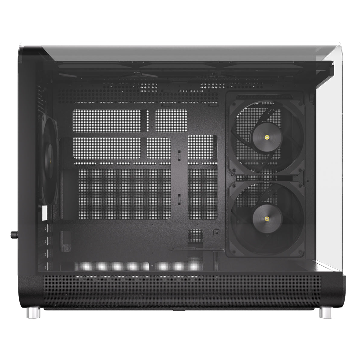 Powercool Aviator Black mATX Gaming Case Dual Chamber With 2 x Tempered Glass Panels With 3 x PWM FDB Black Fans Included - Destello