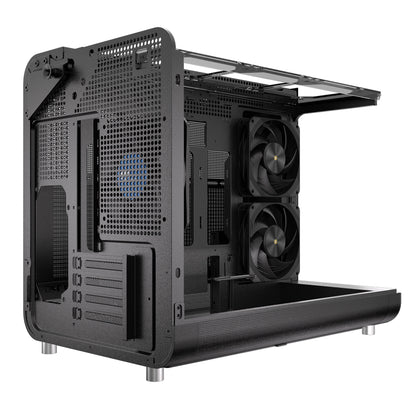 Powercool Aviator Black mATX Gaming Case Dual Chamber With 2 x Tempered Glass Panels With 3 x PWM FDB Black Fans Included - Destello