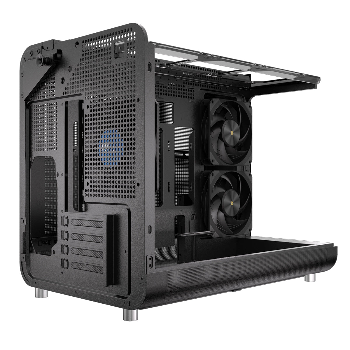 Powercool Aviator Black mATX Gaming Case Dual Chamber With 2 x Tempered Glass Panels With 3 x PWM FDB Black Fans Included