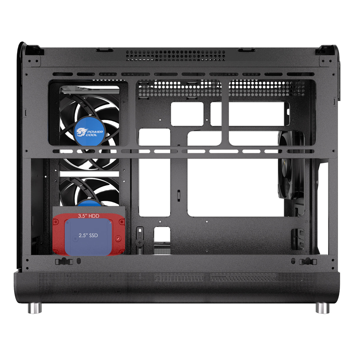 Powercool Aviator Black mATX Gaming Case Dual Chamber With 2 x Tempered Glass Panels With 3 x PWM FDB Black Fans Included - Destello
