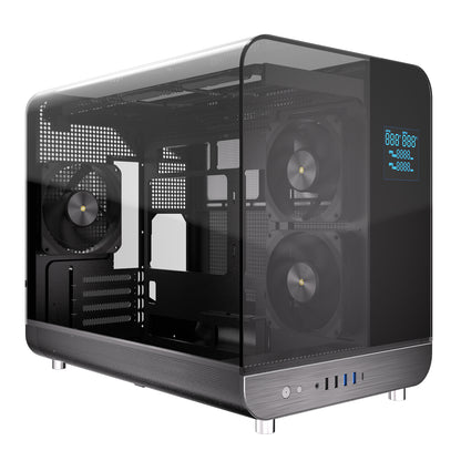 Powercool Aviator Black mATX Gaming Case Dual Chamber With 2 x Tempered Glass Panels With 3 x PWM FDB Black Fans Included - Destello