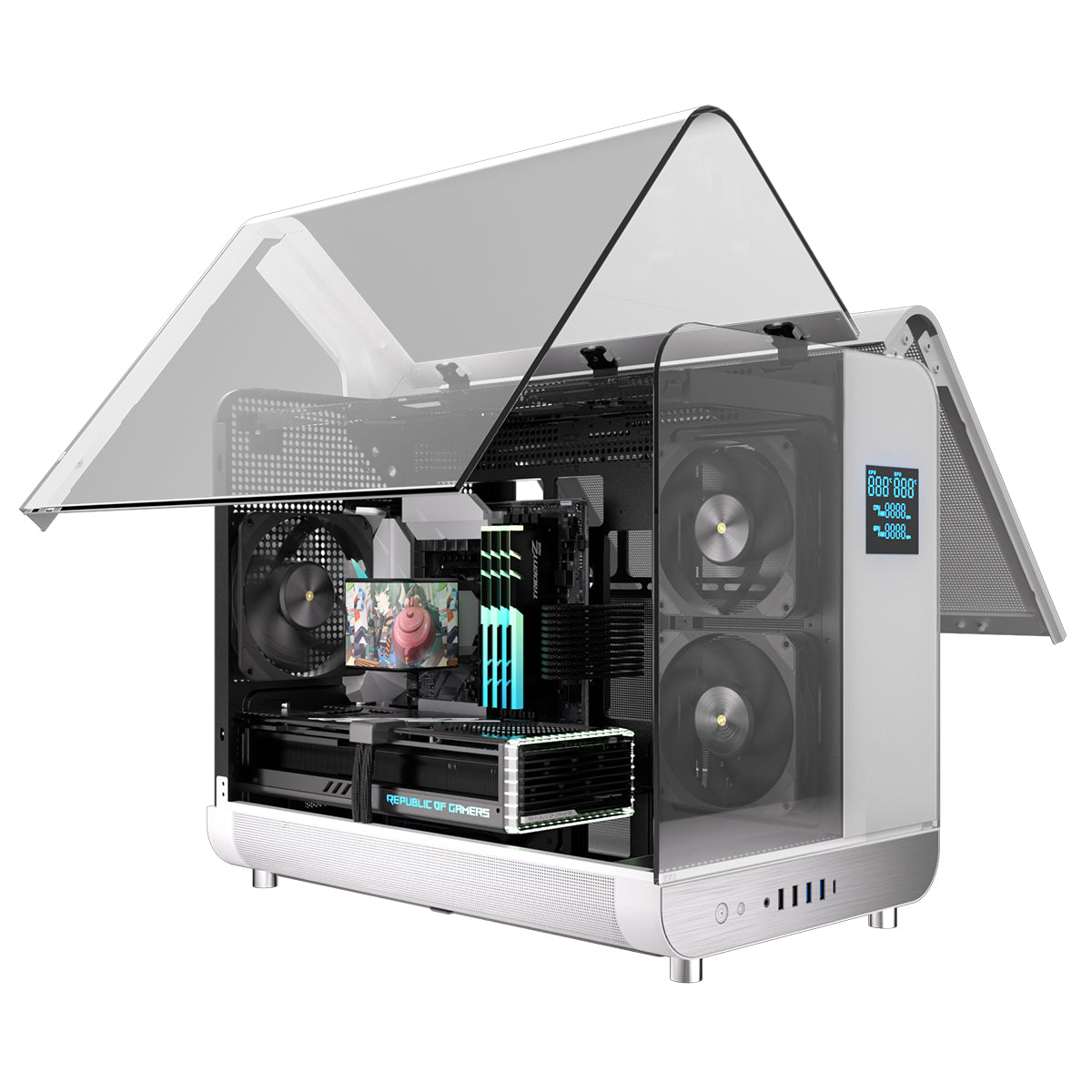 Powercool Aviator White mATX Gaming Case With Black Interior Dual Chamber With 2 x Tempered Glass Panels and 3 x PWM FDB BLK Fans Included - Destello
