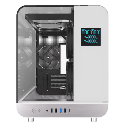 Powercool Aviator White mATX Gaming Case With Black Interior Dual Chamber With 2 x Tempered Glass Panels and 3 x PWM FDB BLK Fans Included - Destello
