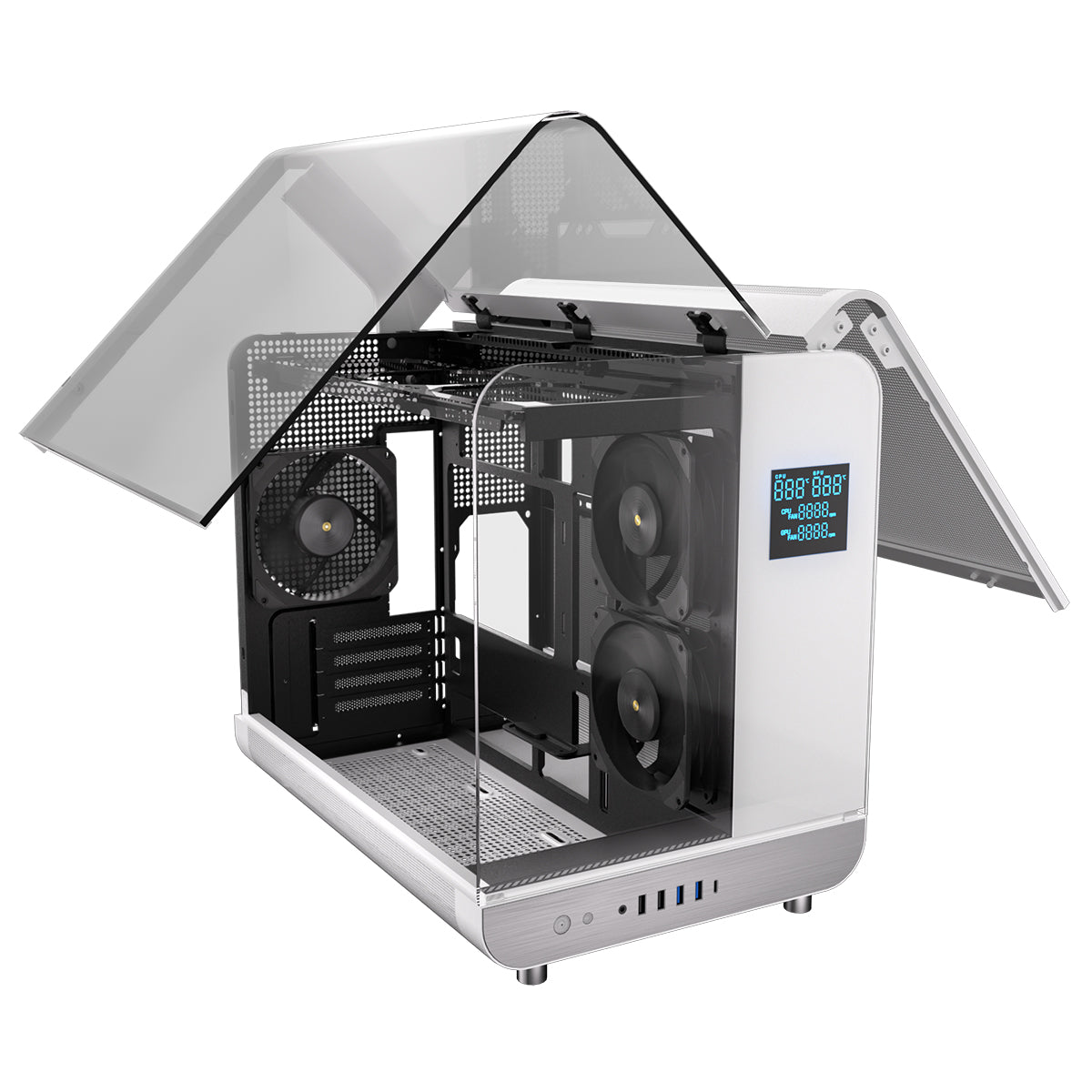 Powercool Aviator White mATX Gaming Case With Black Interior Dual Chamber With 2 x Tempered Glass Panels and 3 x PWM FDB BLK Fans Included - Destello