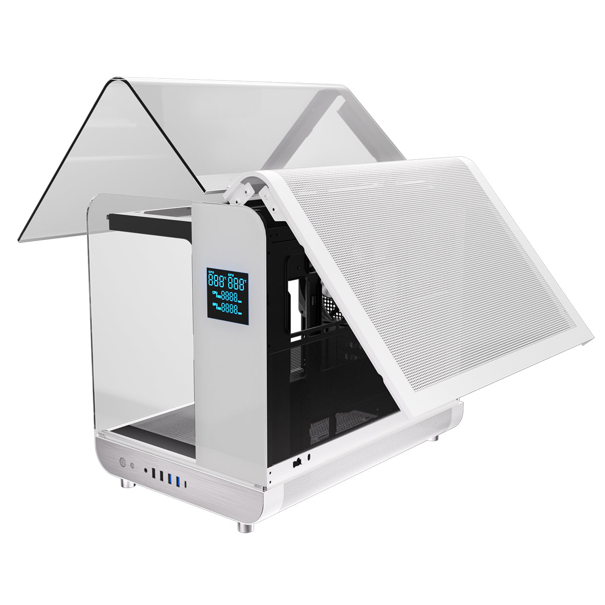 Powercool Aviator White mATX Gaming Case With Black Interior Dual Chamber With 2 x Tempered Glass Panels and 3 x PWM FDB BLK Fans Included - Destello