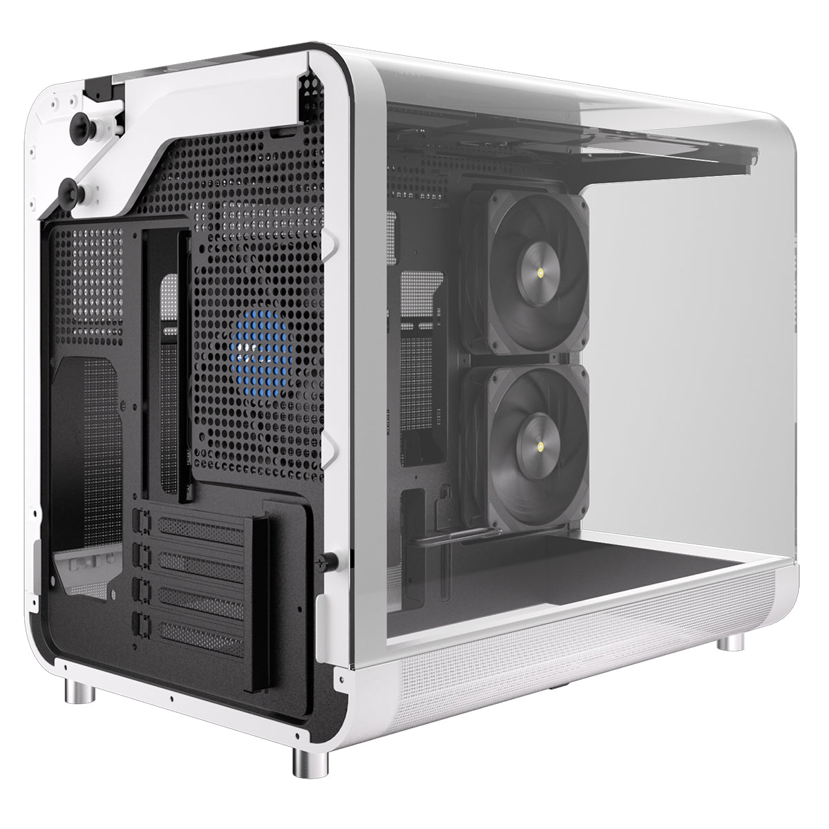 Powercool Aviator White mATX Gaming Case With Black Interior Dual Chamber With 2 x Tempered Glass Panels and 3 x PWM FDB BLK Fans Included - Destello