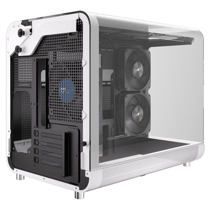 Powercool Aviator White mATX Gaming Case With Black Interior Dual Chamber With 2 x Tempered Glass Panels and 3 x PWM FDB BLK Fans Included - Destello