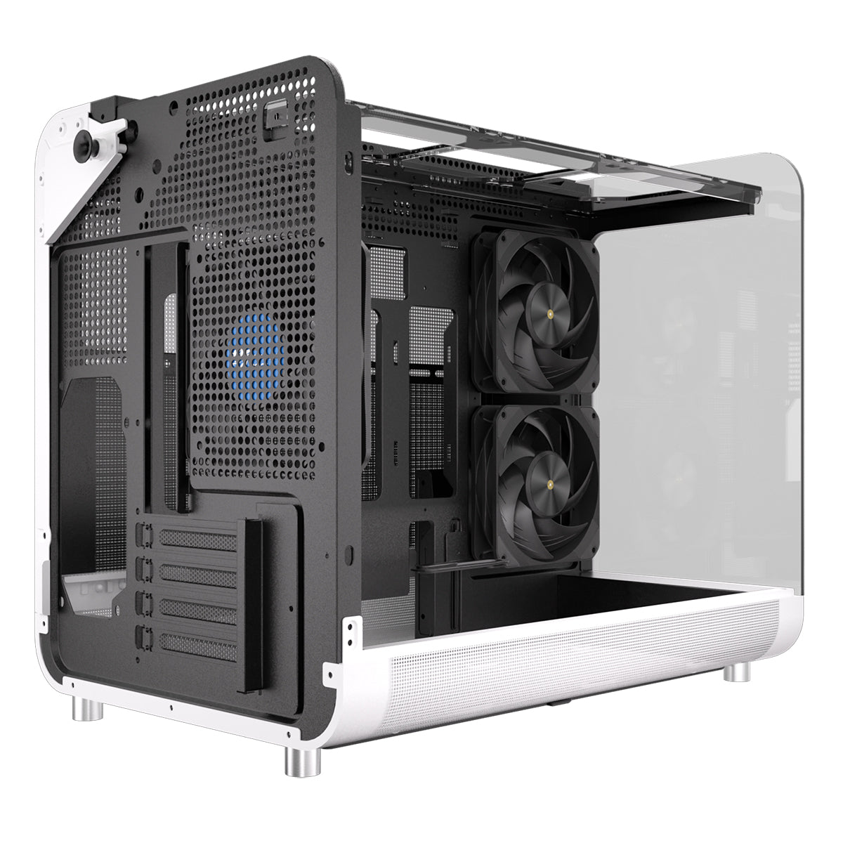 Powercool Aviator White mATX Gaming Case With Black Interior Dual Chamber With 2 x Tempered Glass Panels and 3 x PWM FDB BLK Fans Included - Destello