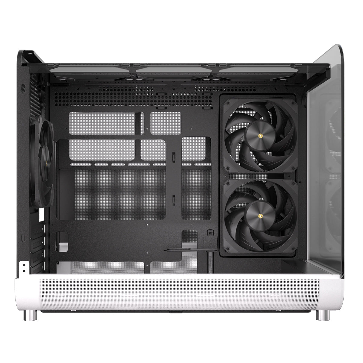 Powercool Aviator White mATX Gaming Case With Black Interior Dual Chamber With 2 x Tempered Glass Panels and 3 x PWM FDB BLK Fans Included - Destello