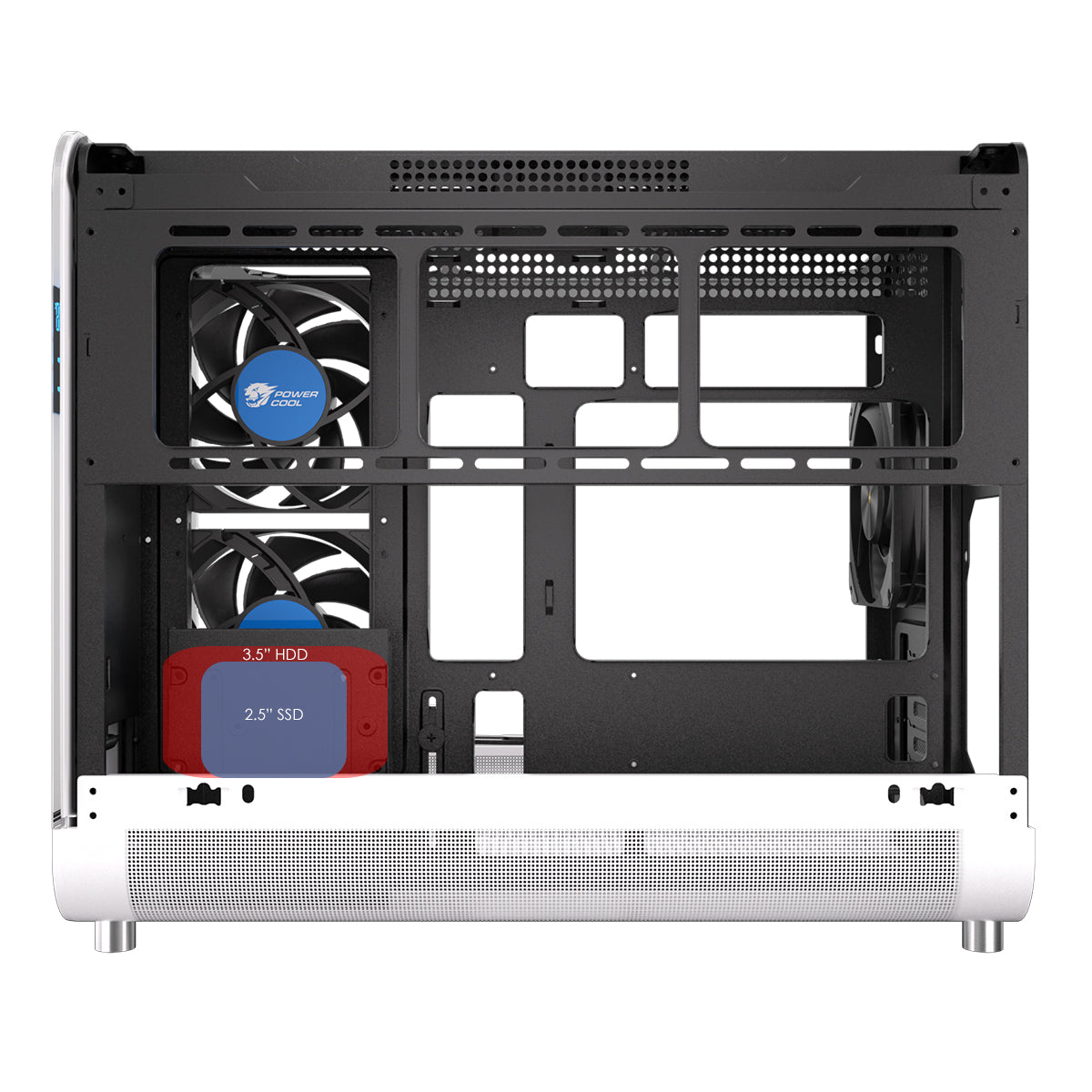 Powercool Aviator White mATX Gaming Case With Black Interior Dual Chamber With 2 x Tempered Glass Panels and 3 x PWM FDB BLK Fans Included - Destello