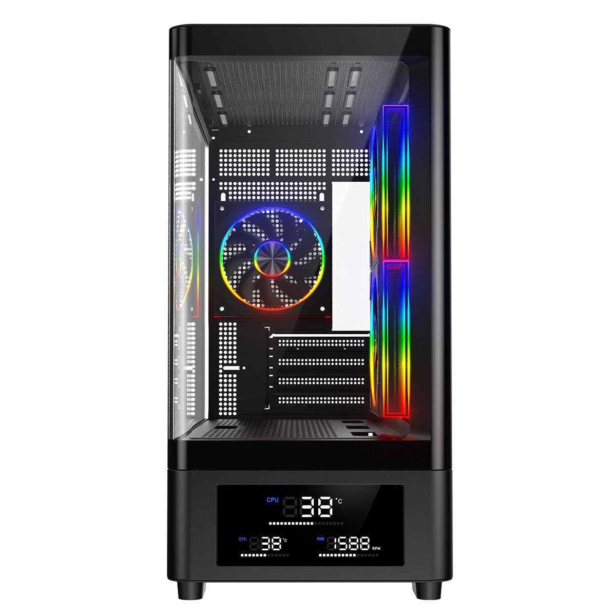 Powercool Gravity Black mATX Gaming Case With Display Curved Tempered Glass With 3 x CiT Saturn PWM ARGB Fans and 6 Port PWM Hub - Destello