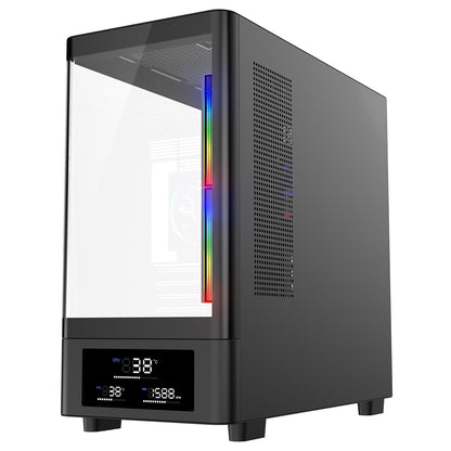 Powercool Gravity Black mATX Gaming Case With Display Curved Tempered Glass With 3 x CiT Saturn PWM ARGB Fans and 6 Port PWM Hub - Destello