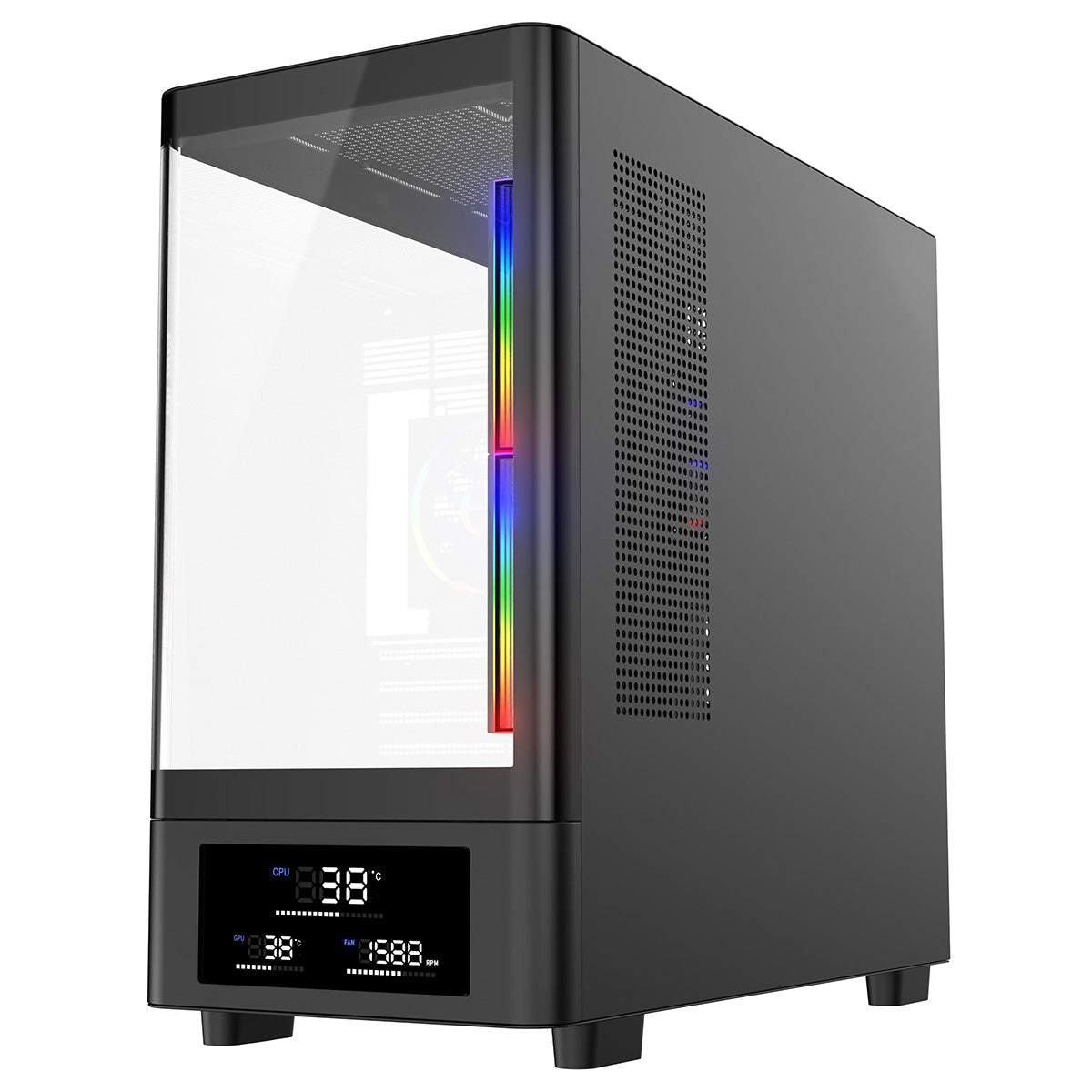 Powercool Gravity Black mATX Gaming Case With Display Curved Tempered Glass With 3 x CiT Saturn PWM ARGB Fans and 6 Port PWM Hub