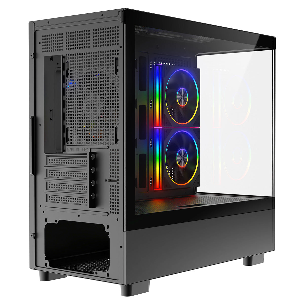 Powercool Gravity Black mATX Gaming Case With Display Curved Tempered Glass With 3 x CiT Saturn PWM ARGB Fans and 6 Port PWM Hub - Destello