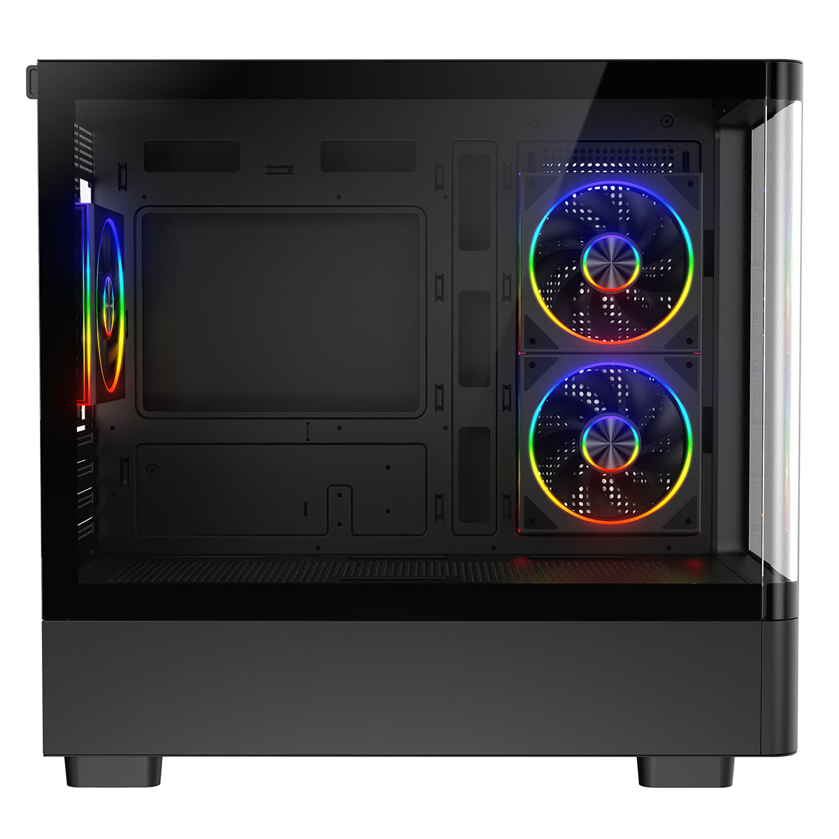 Powercool Gravity Black mATX Gaming Case With Display Curved Tempered Glass With 3 x CiT Saturn PWM ARGB Fans and 6 Port PWM Hub - Destello