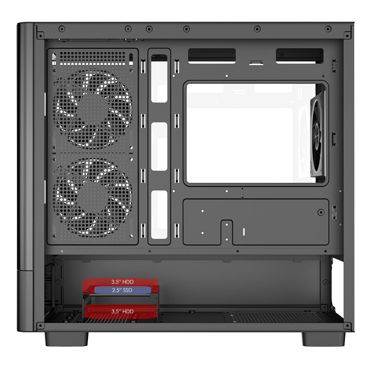 Powercool Gravity Black mATX Gaming Case With Display Curved Tempered Glass With 3 x CiT Saturn PWM ARGB Fans and 6 Port PWM Hub - Destello
