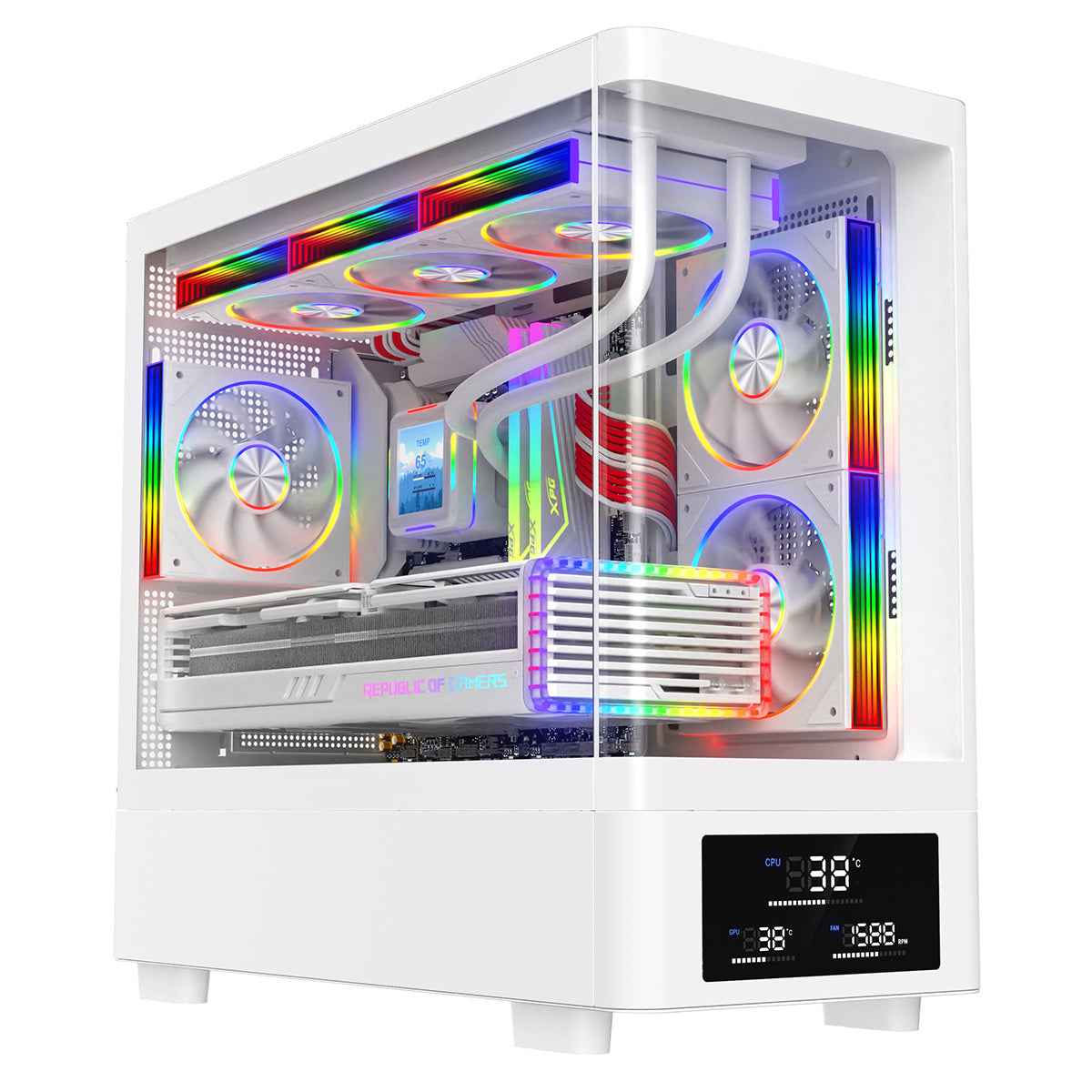 Powercool Gravity White mATX Gaming Case With Display Curved Tempered Glass With 3 x CiT Saturn PWM ARGB Fans and 6 Port PWM Hub
