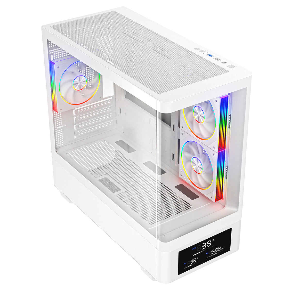 Powercool Gravity White mATX Gaming Case With Display Curved Tempered Glass With 3 x CiT Saturn PWM ARGB Fans and 6 Port PWM Hub - Destello