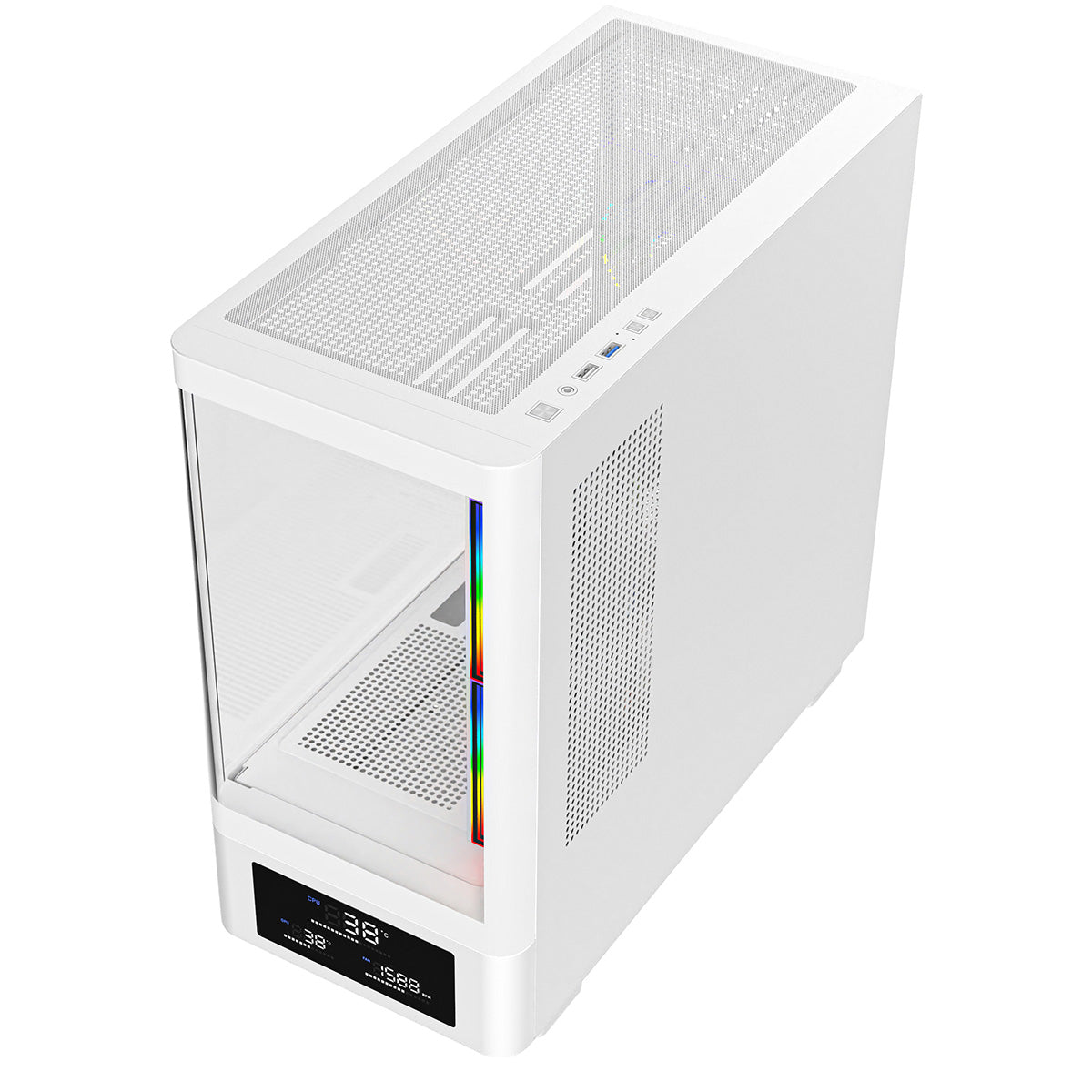 Powercool Gravity White mATX Gaming Case With Display Curved Tempered Glass With 3 x CiT Saturn PWM ARGB Fans and 6 Port PWM Hub - Destello