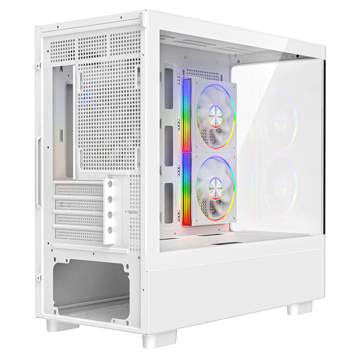 Powercool Gravity White mATX Gaming Case With Display Curved Tempered Glass With 3 x CiT Saturn PWM ARGB Fans and 6 Port PWM Hub - Destello