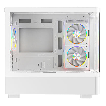 Powercool Gravity White mATX Gaming Case With Display Curved Tempered Glass With 3 x CiT Saturn PWM ARGB Fans and 6 Port PWM Hub - Destello