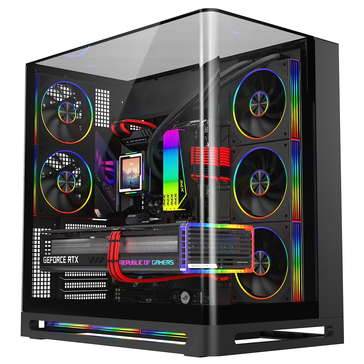 Powercool Navigator Black ATX Gaming Case Dual Chamber With Curved Tempered Glass With 5 x Saturn Fans and 9-Port Hub With Remote Included - Destello