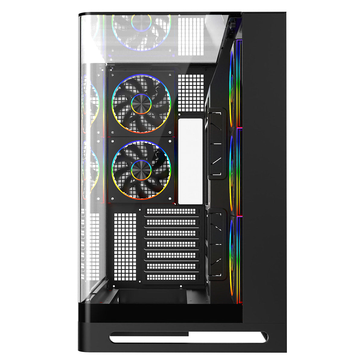 Powercool Navigator Black ATX Gaming Case Dual Chamber With Curved Tempered Glass With 5 x Saturn Fans and 9-Port Hub With Remote Included - Destello
