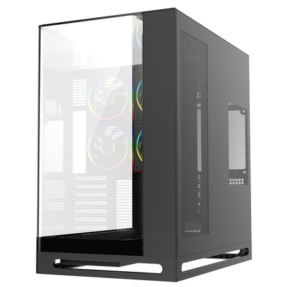 Powercool Navigator Black ATX Gaming Case Dual Chamber With Curved Tempered Glass With 5 x Saturn Fans and 9-Port Hub With Remote Included - Destello