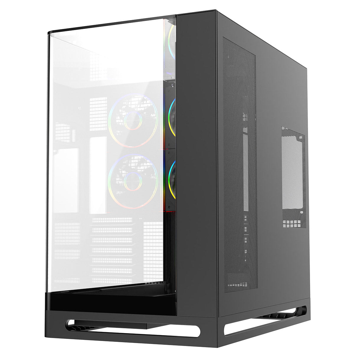 Powercool Navigator Black ATX Gaming Case Dual Chamber With Curved Tempered Glass With 5 x Saturn Fans and 9-Port Hub With Remote Included - Destello