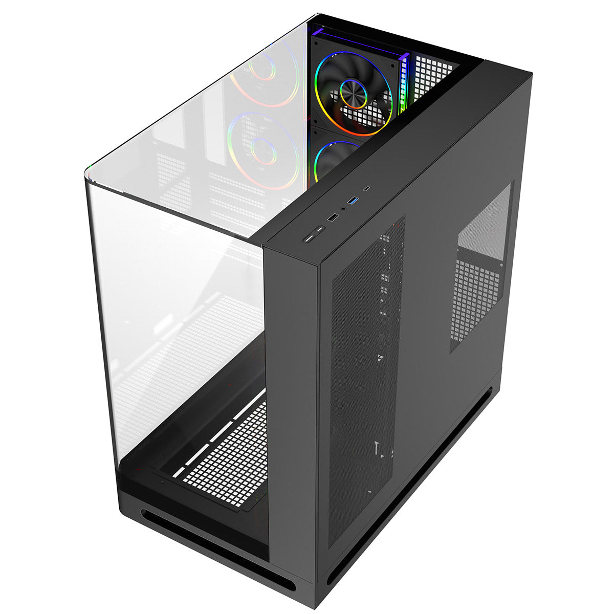 Powercool Navigator Black ATX Gaming Case Dual Chamber With Curved Tempered Glass With 5 x Saturn Fans and 9-Port Hub With Remote Included