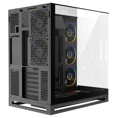 Powercool Navigator Black ATX Gaming Case Dual Chamber With Curved Tempered Glass With 5 x Saturn Fans and 9-Port Hub With Remote Included - Destello