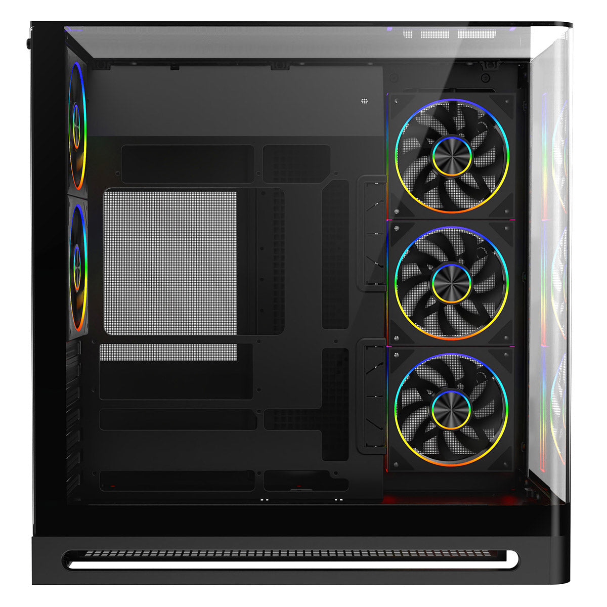 Powercool Navigator Black ATX Gaming Case Dual Chamber With Curved Tempered Glass With 5 x Saturn Fans and 9-Port Hub With Remote Included - Destello