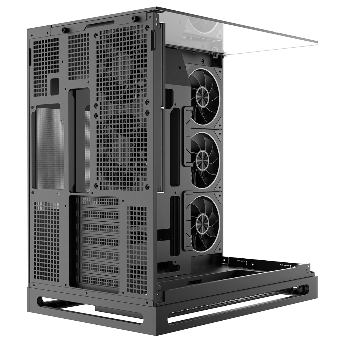 Powercool Navigator Black ATX Gaming Case Dual Chamber With Curved Tempered Glass With 5 x Saturn Fans and 9-Port Hub With Remote Included