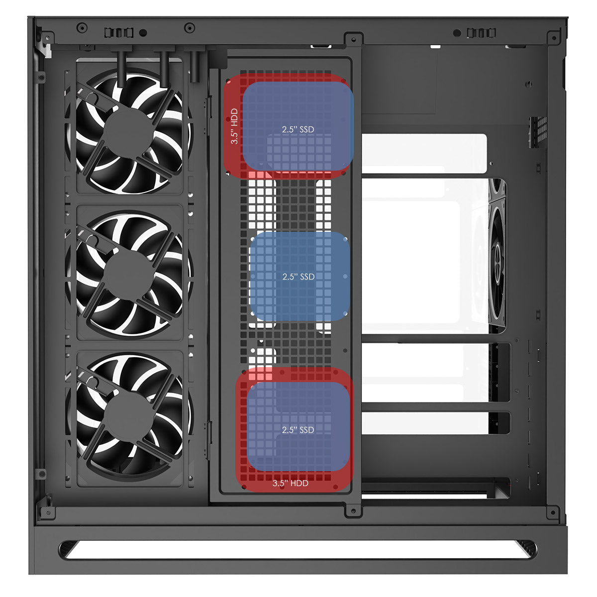 Powercool Navigator Black ATX Gaming Case Dual Chamber With Curved Tempered Glass With 5 x Saturn Fans and 9-Port Hub With Remote Included