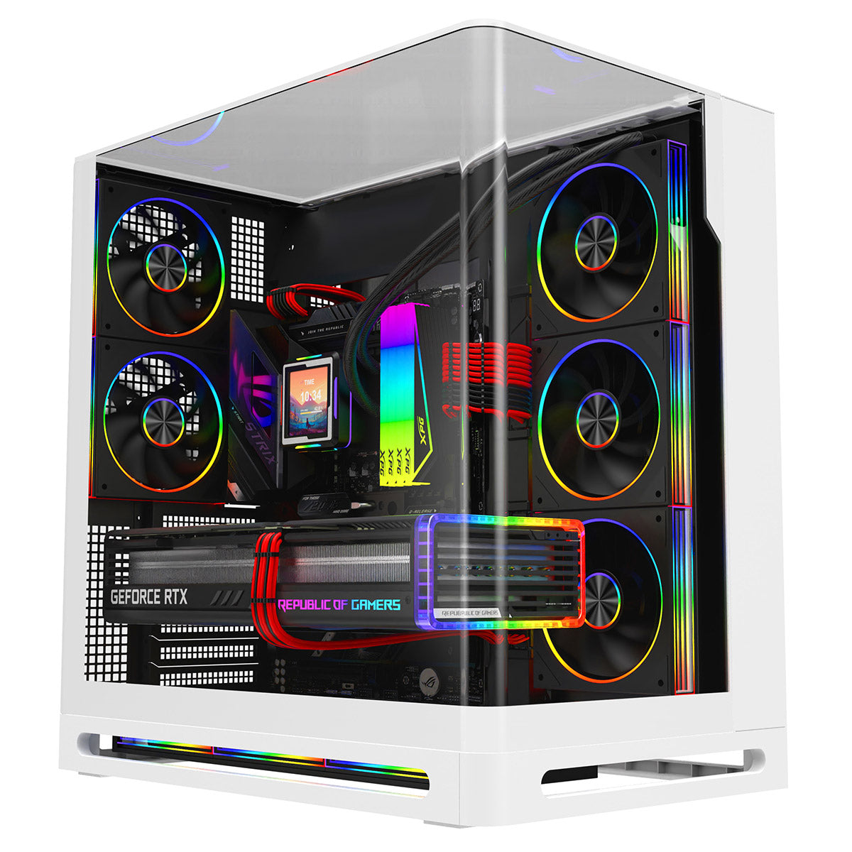 Powercool Navigator White ATX Gaming Case Dual Chamber With Curved Tempered Glass With 5 x Saturn Fans and 9-Port Hub With Remote Included - Destello