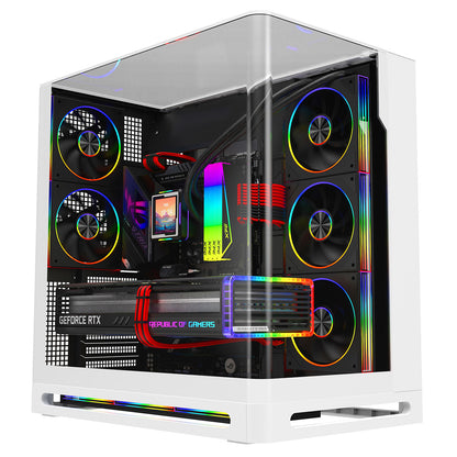 Powercool Navigator White ATX Gaming Case Dual Chamber With Curved Tempered Glass With 5 x Saturn Fans and 9-Port Hub With Remote Included - Destello