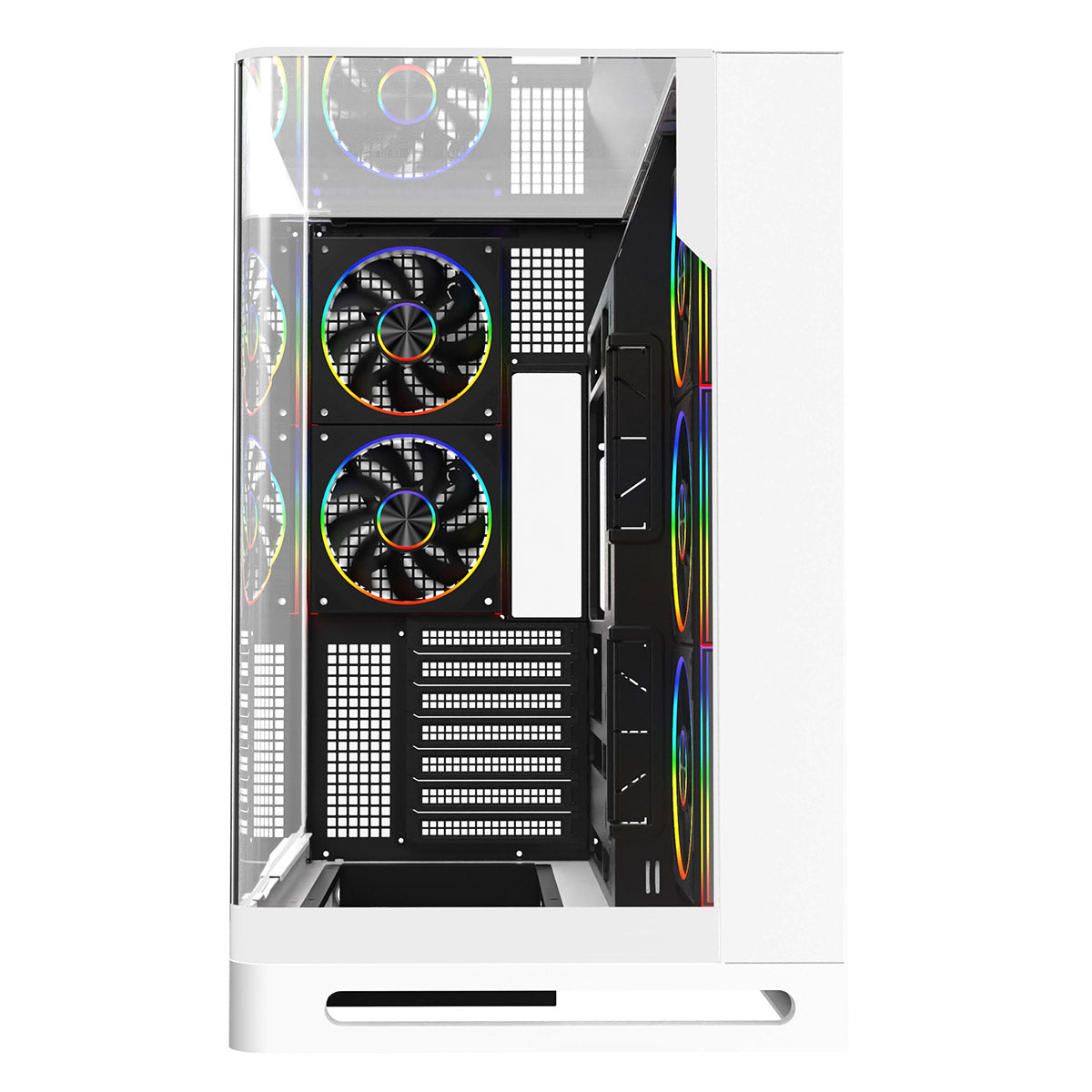 Powercool Navigator White ATX Gaming Case Dual Chamber With Curved Tempered Glass With 5 x Saturn Fans and 9-Port Hub With Remote Included