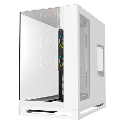 Powercool Navigator White ATX Gaming Case Dual Chamber With Curved Tempered Glass With 5 x Saturn Fans and 9-Port Hub With Remote Included - Destello