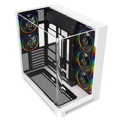 Powercool Navigator White ATX Gaming Case Dual Chamber With Curved Tempered Glass With 5 x Saturn Fans and 9-Port Hub With Remote Included - Destello