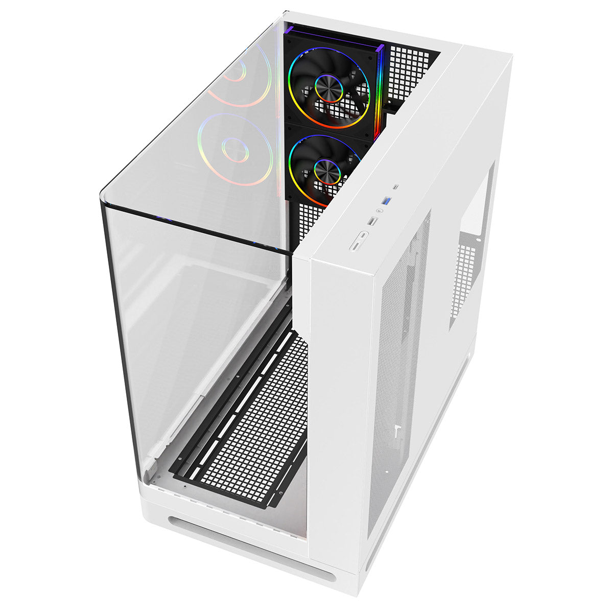 Powercool Navigator White ATX Gaming Case Dual Chamber With Curved Tempered Glass With 5 x Saturn Fans and 9-Port Hub With Remote Included