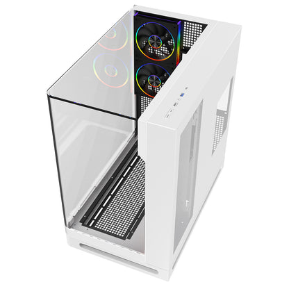 Powercool Navigator White ATX Gaming Case Dual Chamber With Curved Tempered Glass With 5 x Saturn Fans and 9-Port Hub With Remote Included