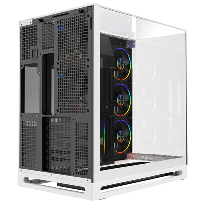 Powercool Navigator White ATX Gaming Case Dual Chamber With Curved Tempered Glass With 5 x Saturn Fans and 9-Port Hub With Remote Included - Destello