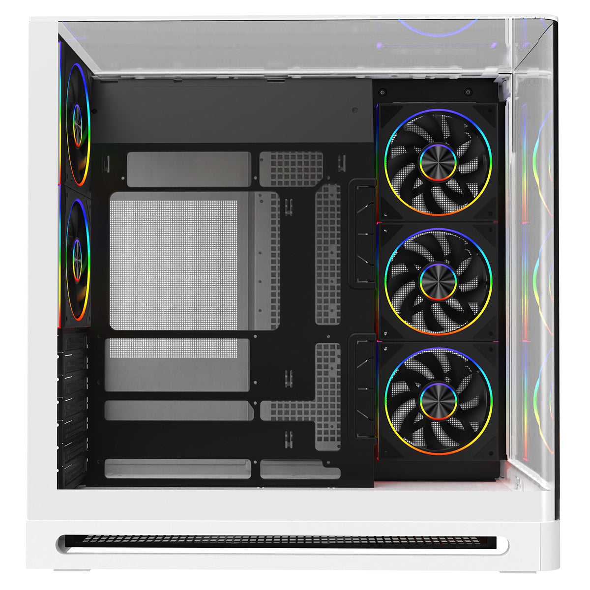 Powercool Navigator White ATX Gaming Case Dual Chamber With Curved Tempered Glass With 5 x Saturn Fans and 9-Port Hub With Remote Included - Destello