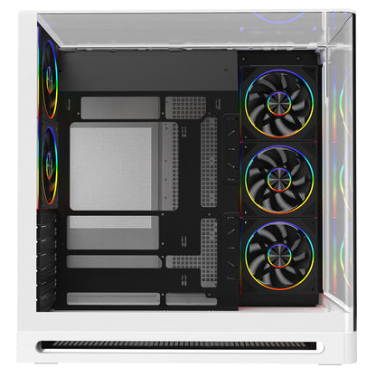 Powercool Navigator White ATX Gaming Case Dual Chamber With Curved Tempered Glass With 5 x Saturn Fans and 9-Port Hub With Remote Included - Destello