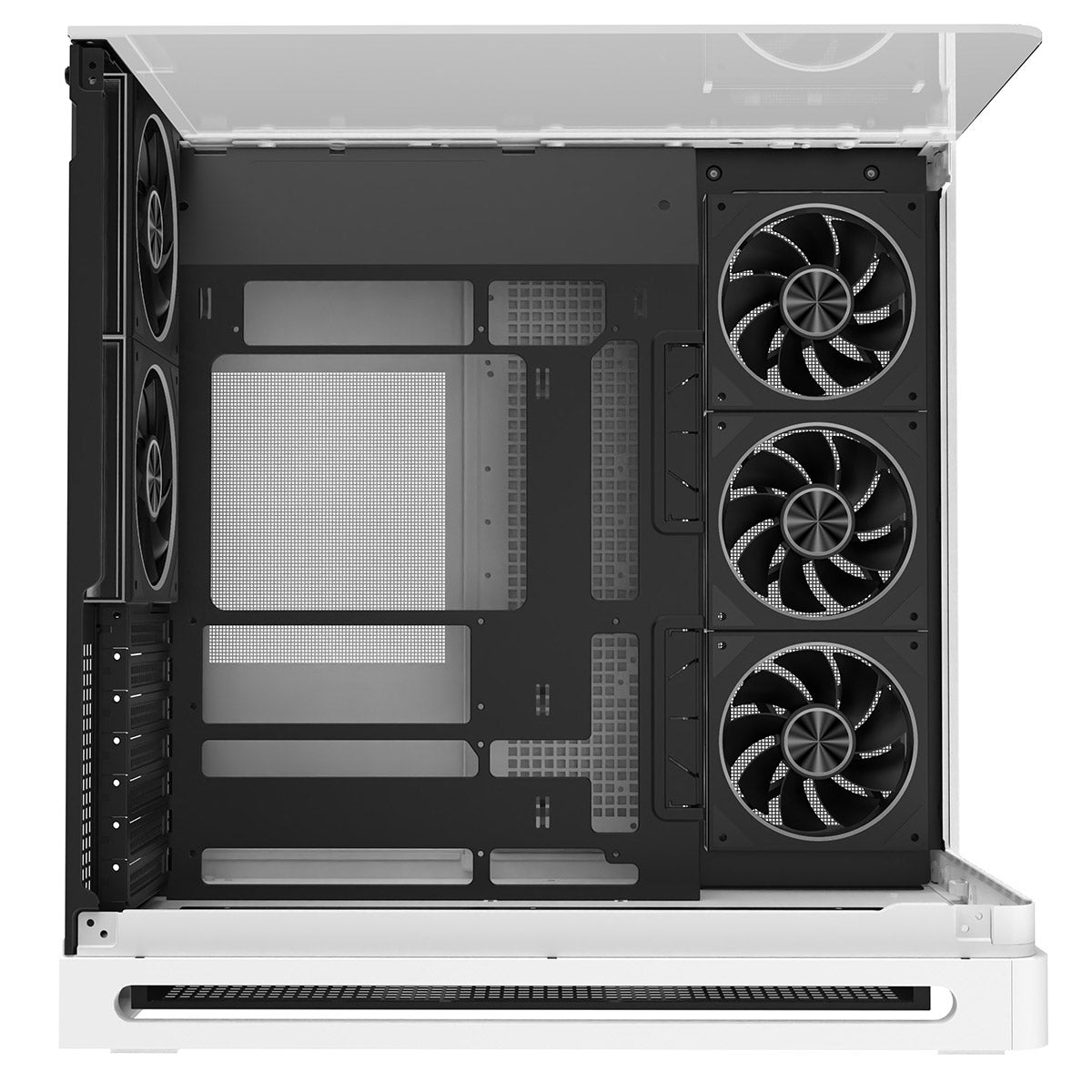 Powercool Navigator White ATX Gaming Case Dual Chamber With Curved Tempered Glass With 5 x Saturn Fans and 9-Port Hub With Remote Included - Destello