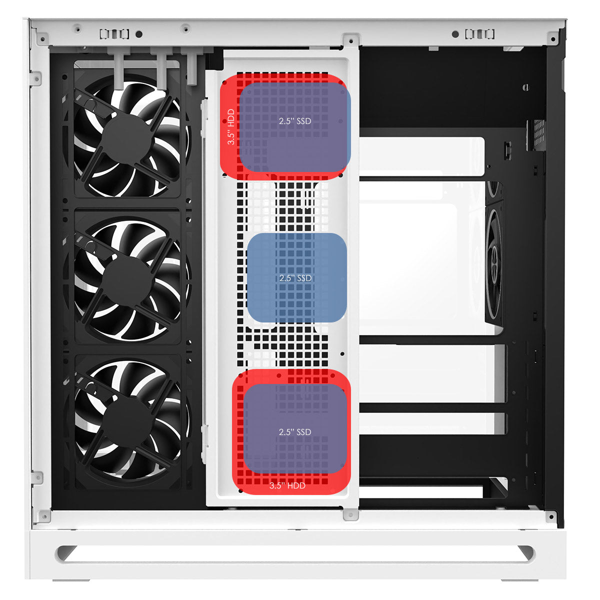 Powercool Navigator White ATX Gaming Case Dual Chamber With Curved Tempered Glass With 5 x Saturn Fans and 9-Port Hub With Remote Included - Destello