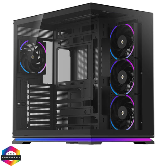 Powercool Plasma Black ATX Dual Chamber Case Tempered Glass ARGB